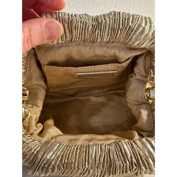 Loeffler Randall Bailey Oro Lame Pleated Clutch Dome Shape Gold Metallic Glam - Picture 5 of 10